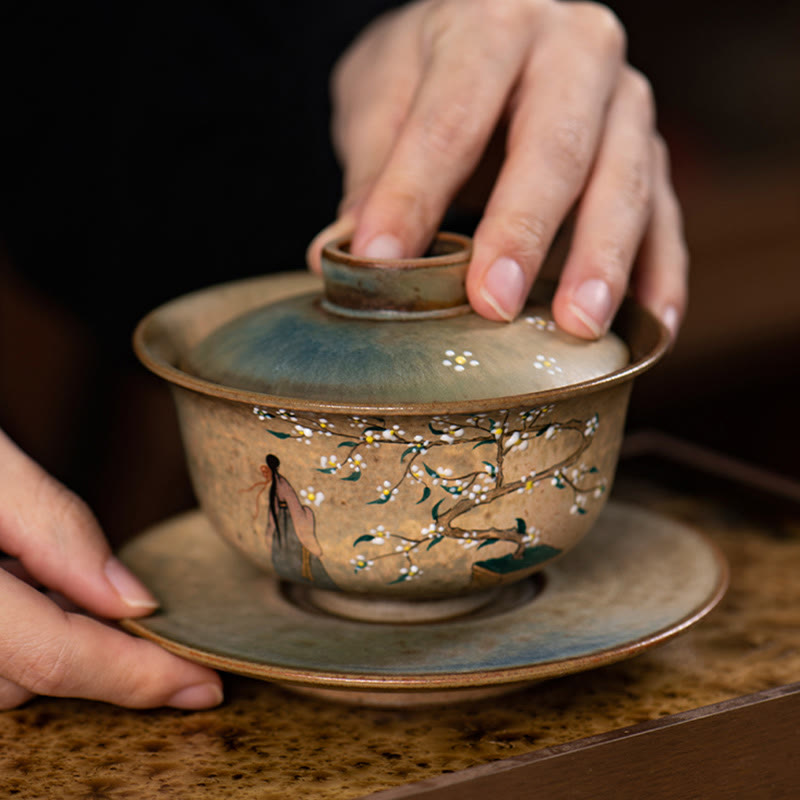 Tasse à thé Gaiwan en porcelaine Hanfu Girl 150 ml peinte à la main