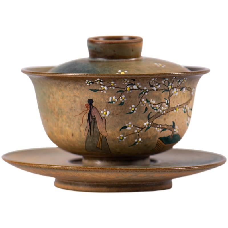 Tasse à thé Gaiwan en porcelaine Hanfu Girl 150 ml peinte à la main