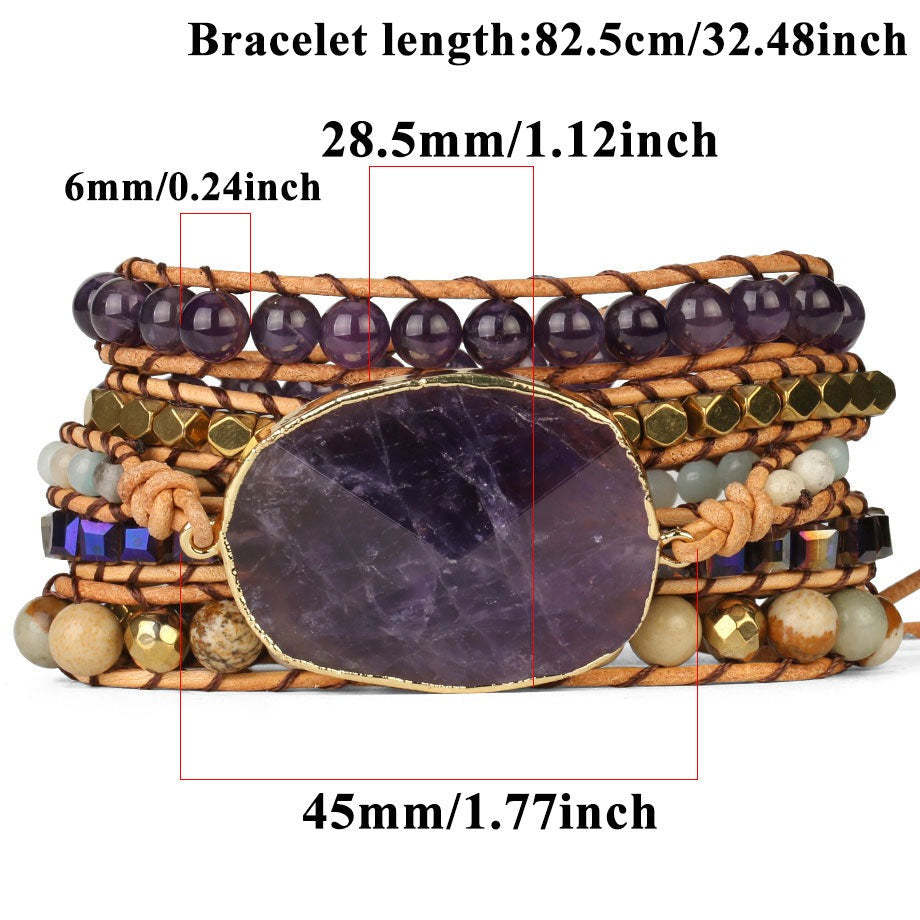 Bracelet enroulé de pierres précieuses curatives : améthyste et aventurine