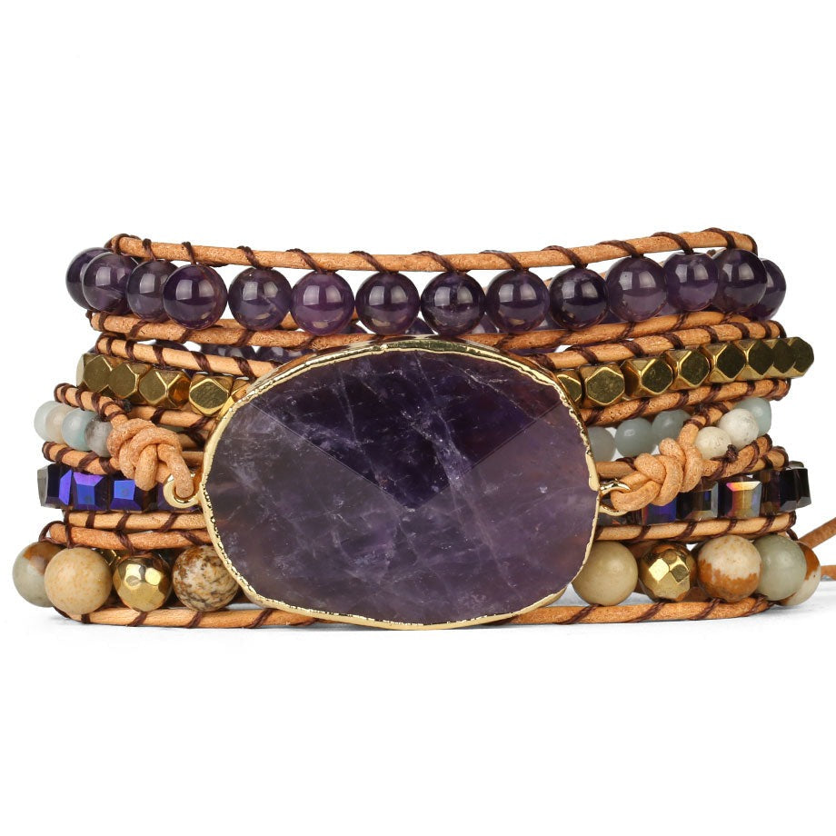 Bracelet enroulé de pierres précieuses curatives : améthyste et aventurine