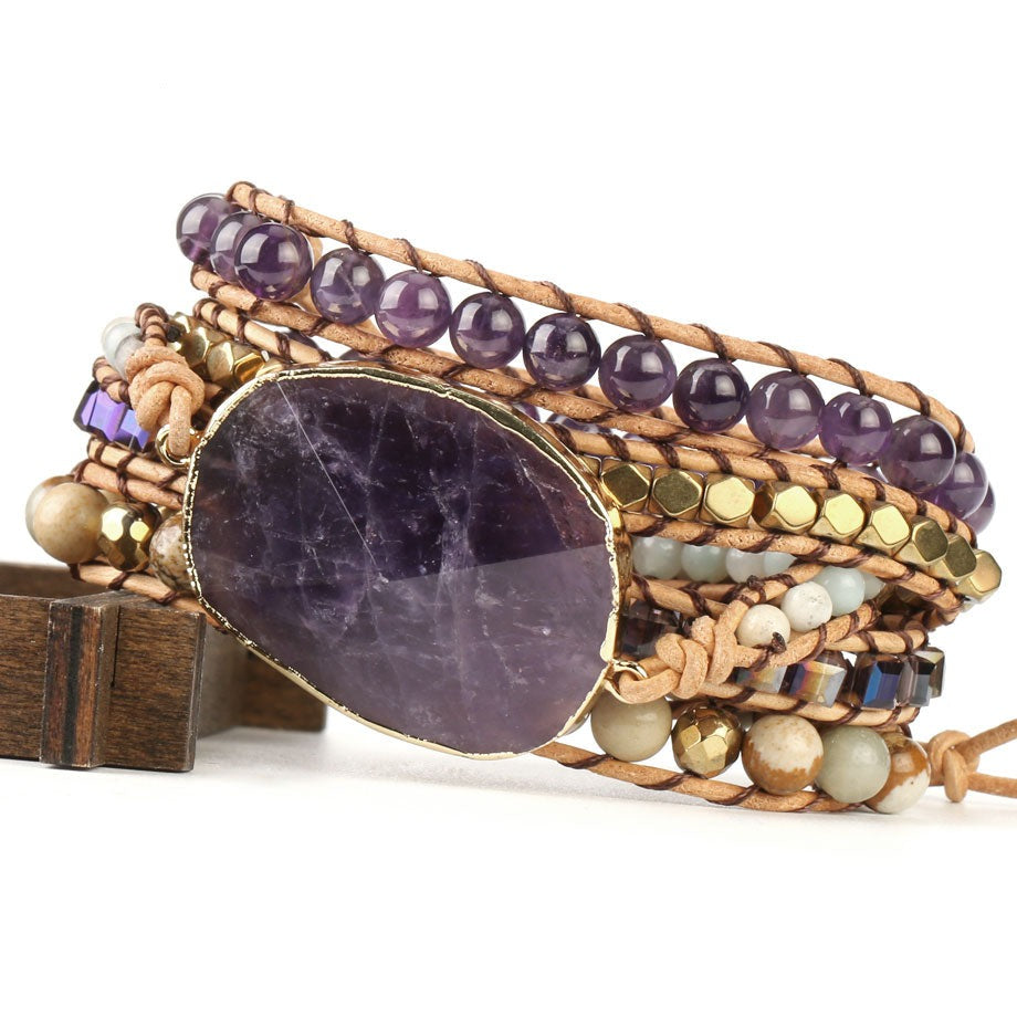Bracelet enroulé de pierres précieuses curatives : améthyste et aventurine