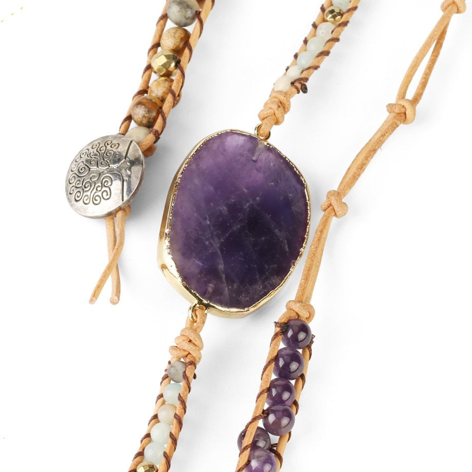 Bracelet enroulé de pierres précieuses curatives : améthyste et aventurine