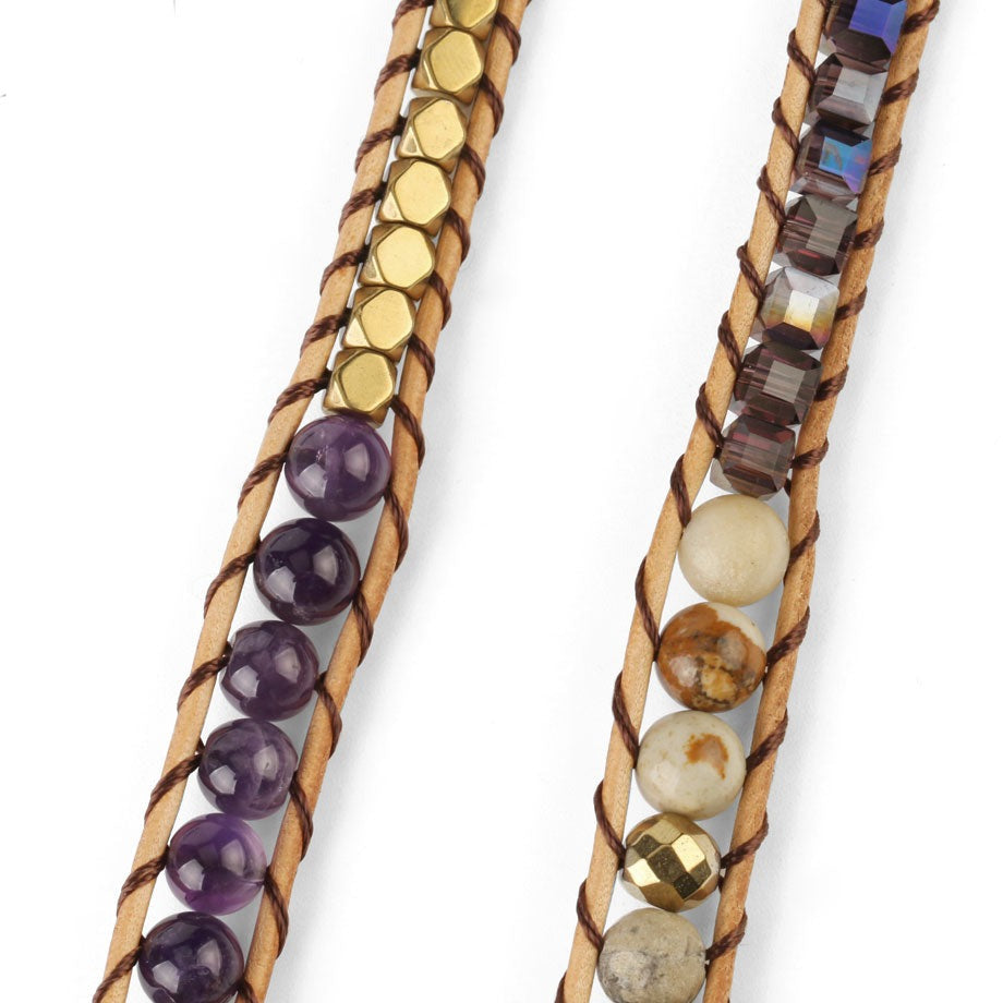 Bracelet enroulé de pierres précieuses curatives : améthyste et aventurine