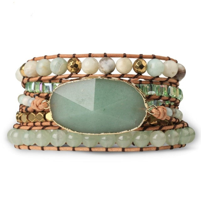 Bracelet enroulé de pierres précieuses curatives : améthyste et aventurine
