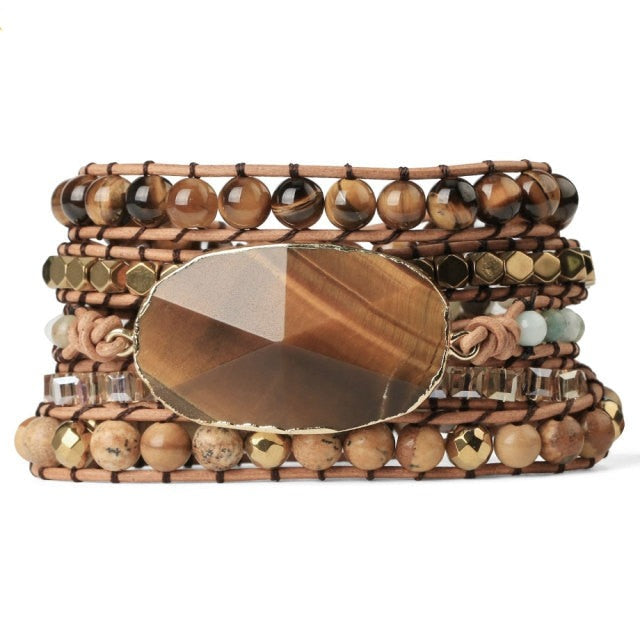 Bracelet enroulé de pierres précieuses curatives : améthyste et aventurine