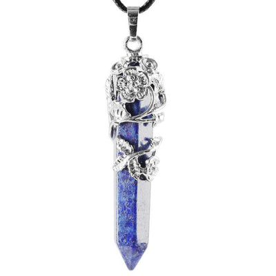 Pendentif en pointe de cristal argenté et lapis-lazuli de guérison