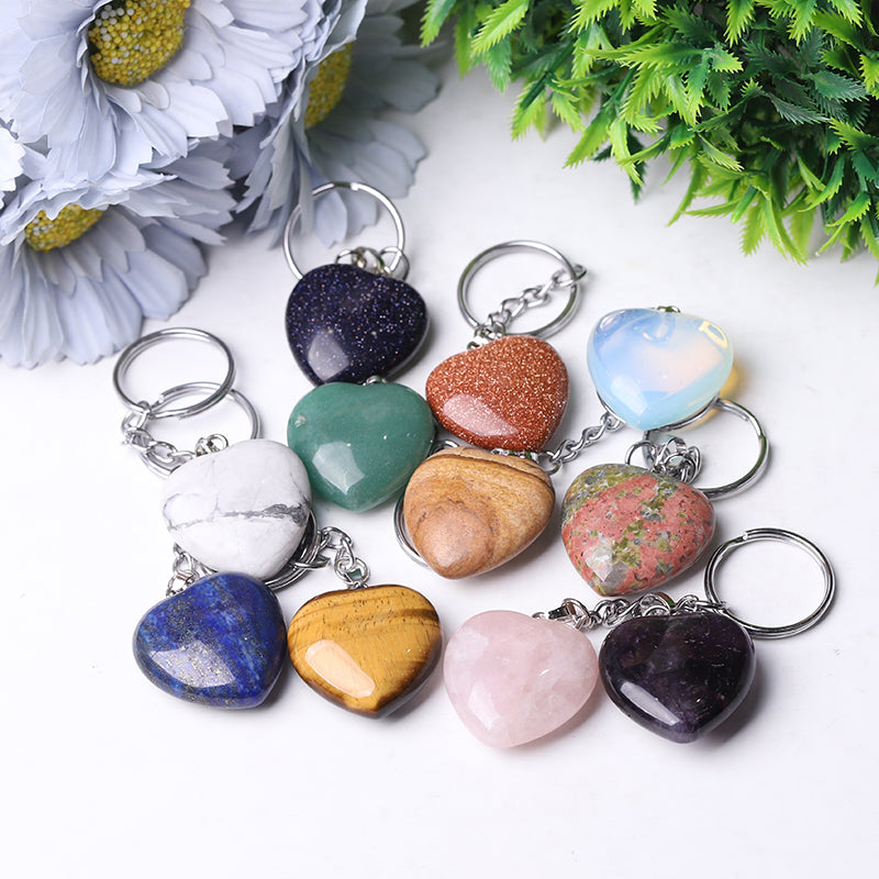 Heart Crystal Key Chain | 1.15in Carved Gemstone | Healing Gifts