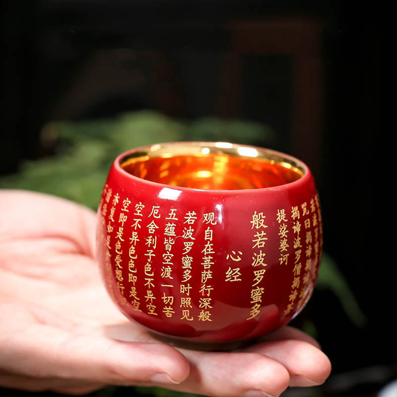 Tasse à thé de méditation en céramique Heart Sutra 130 ml Rouge ou Bleu