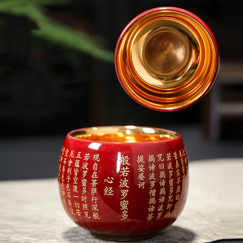 Tasse à thé de méditation en céramique Heart Sutra 130 ml Rouge ou Bleu