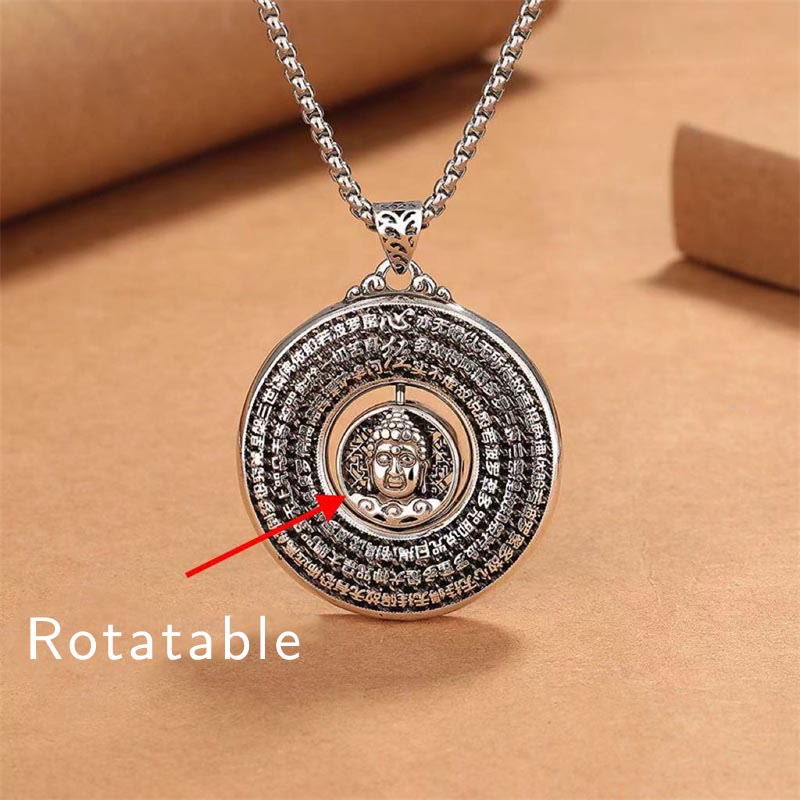 Collier à boucle de paix Bouddha en cuivre Sutra du cœur