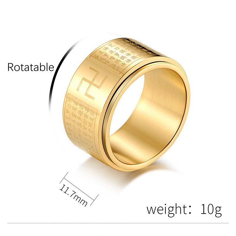 Bague spirituelle rotative en acier titane Sutra du cœur