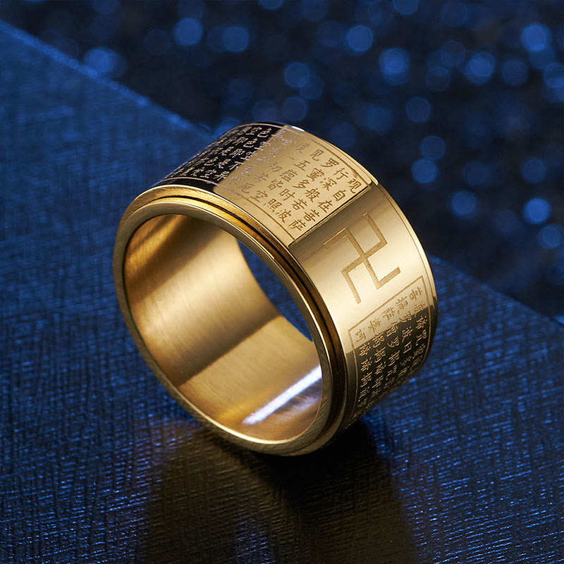 Bague spirituelle rotative en acier titane Sutra du cœur