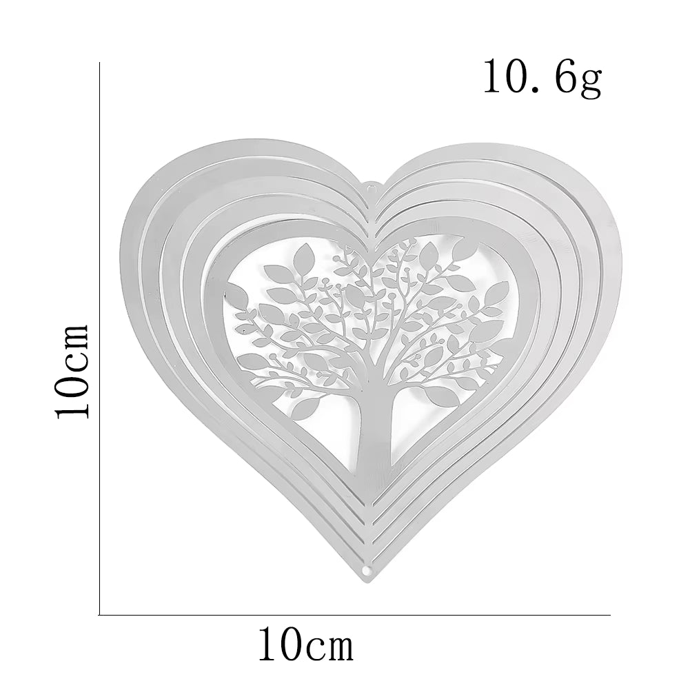 Heart Tree of Life Kinetic Metal Wind Spinner with heart-shaped design and tree silhouette