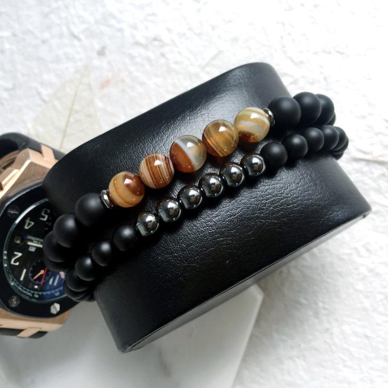 Ensemble de bracelets de protection et d'équilibre en agate hématite