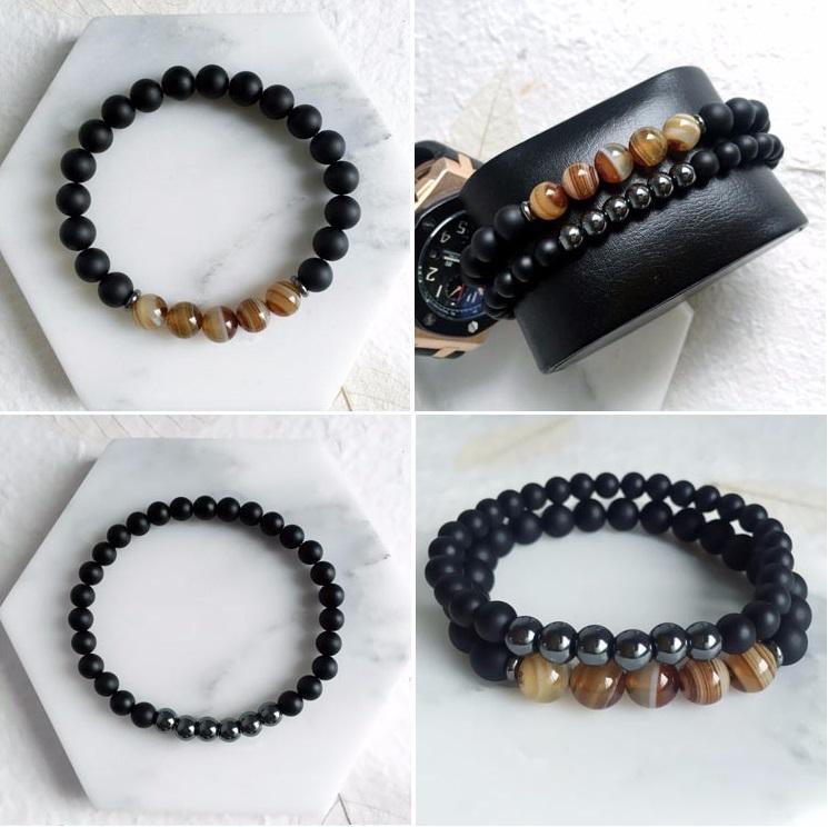Ensemble de bracelets de protection et d'équilibre en agate hématite