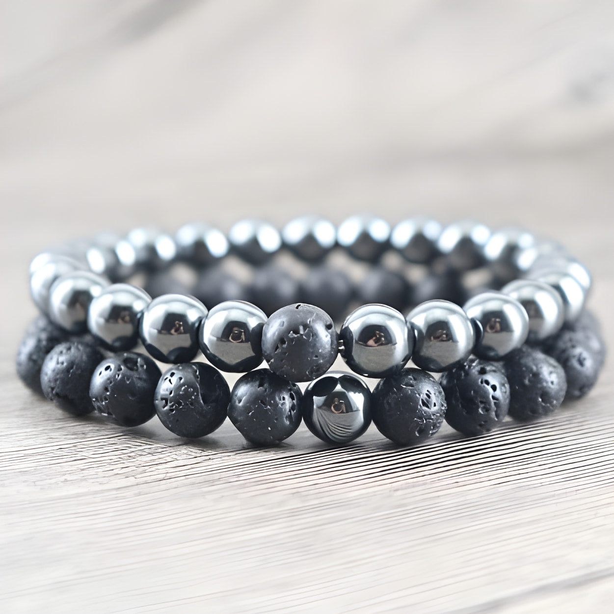 Bracelets d'équilibre énergétique en hématite et pierre de lave