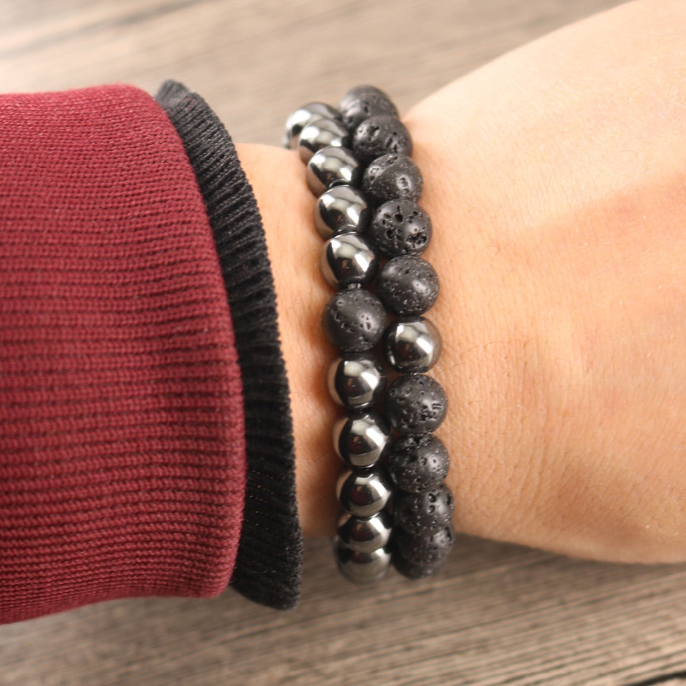 Bracelets d'équilibre énergétique en hématite et pierre de lave