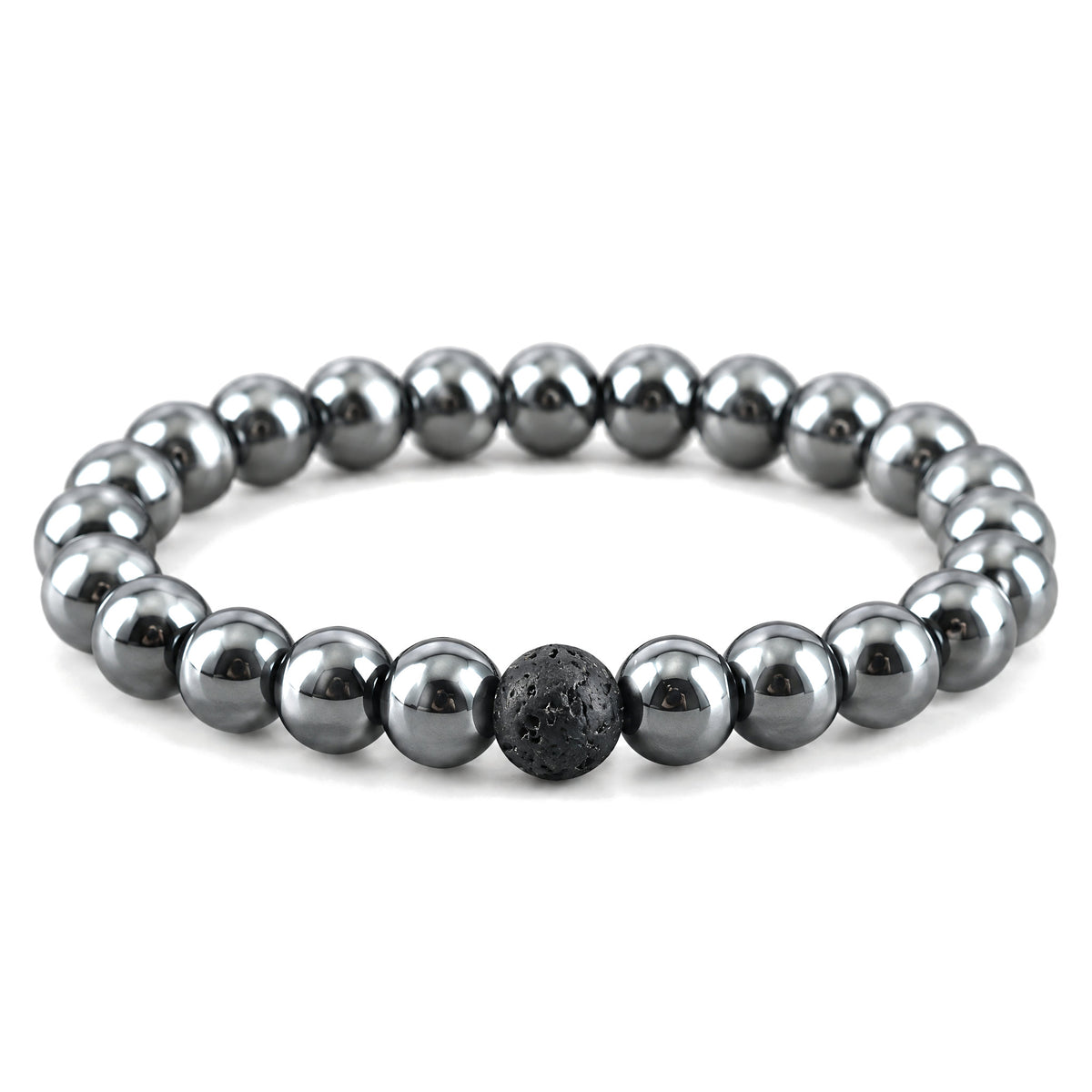 Hematite and Lava Stone Balance Bracelets, Hematite, on a white background