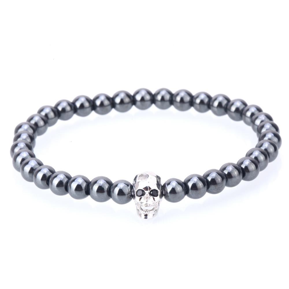 Bracelet tête de mort en hématite avec yeux en zircone noire