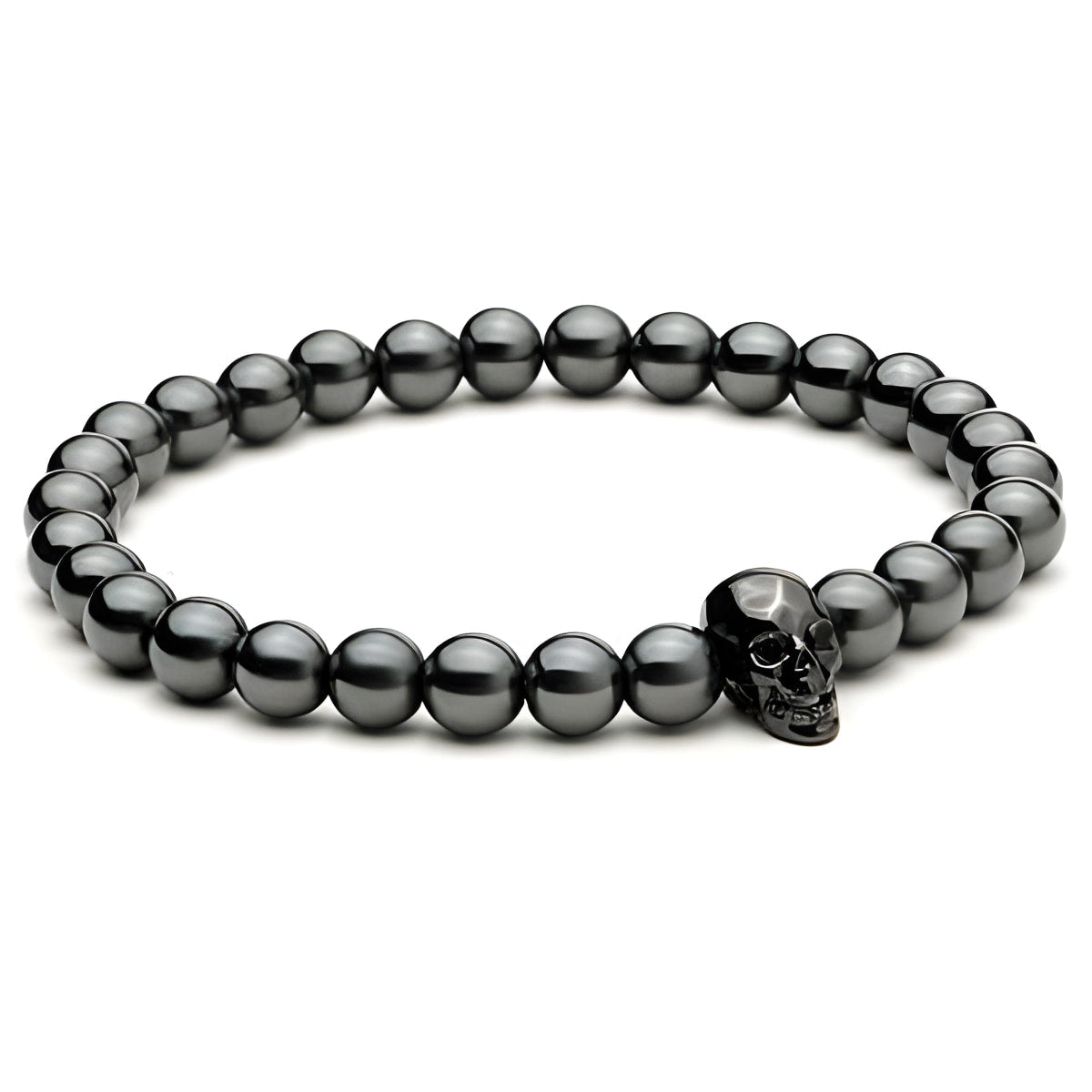 Bracelet tête de mort en hématite avec yeux en zircone noire