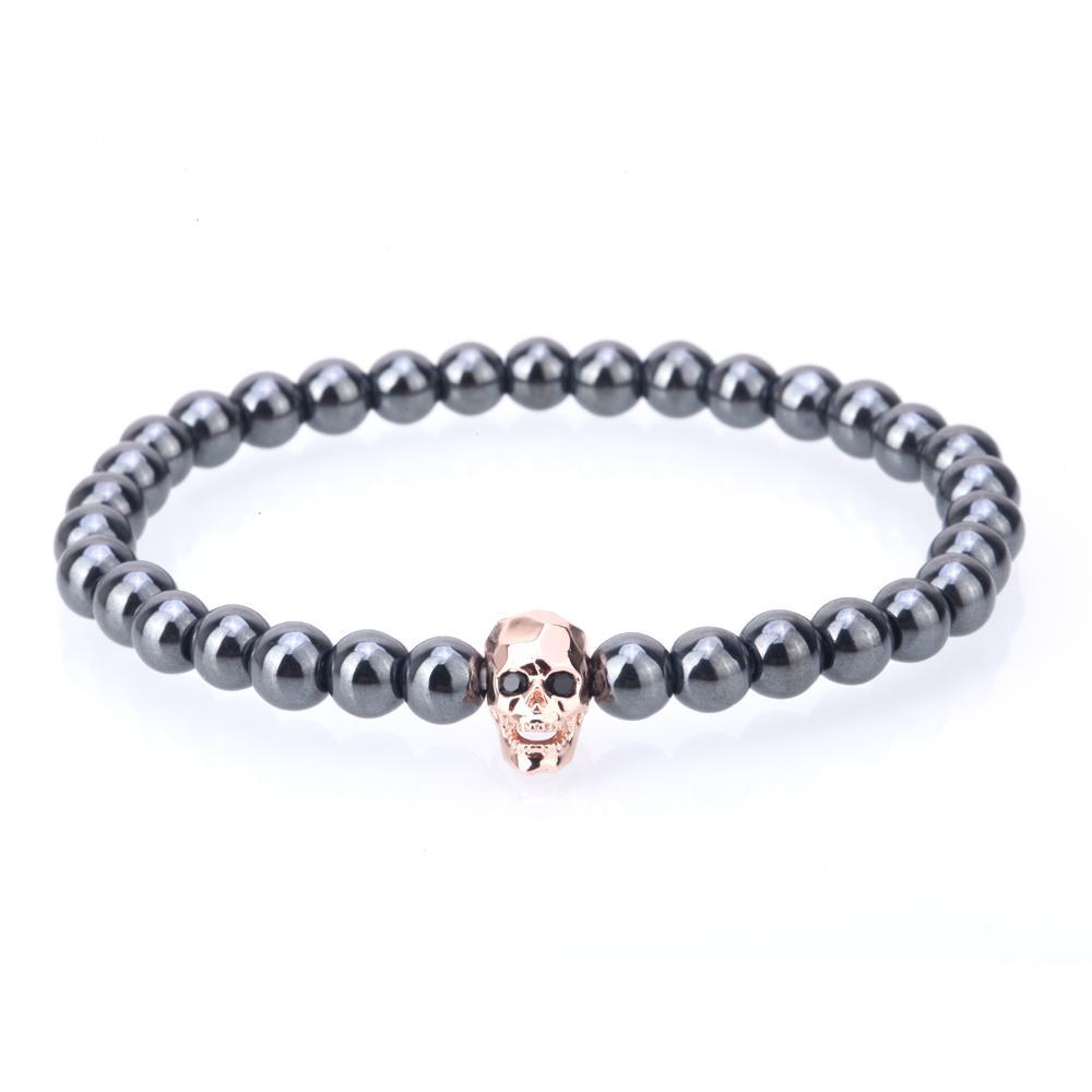 Bracelet tête de mort en hématite avec yeux en zircone noire