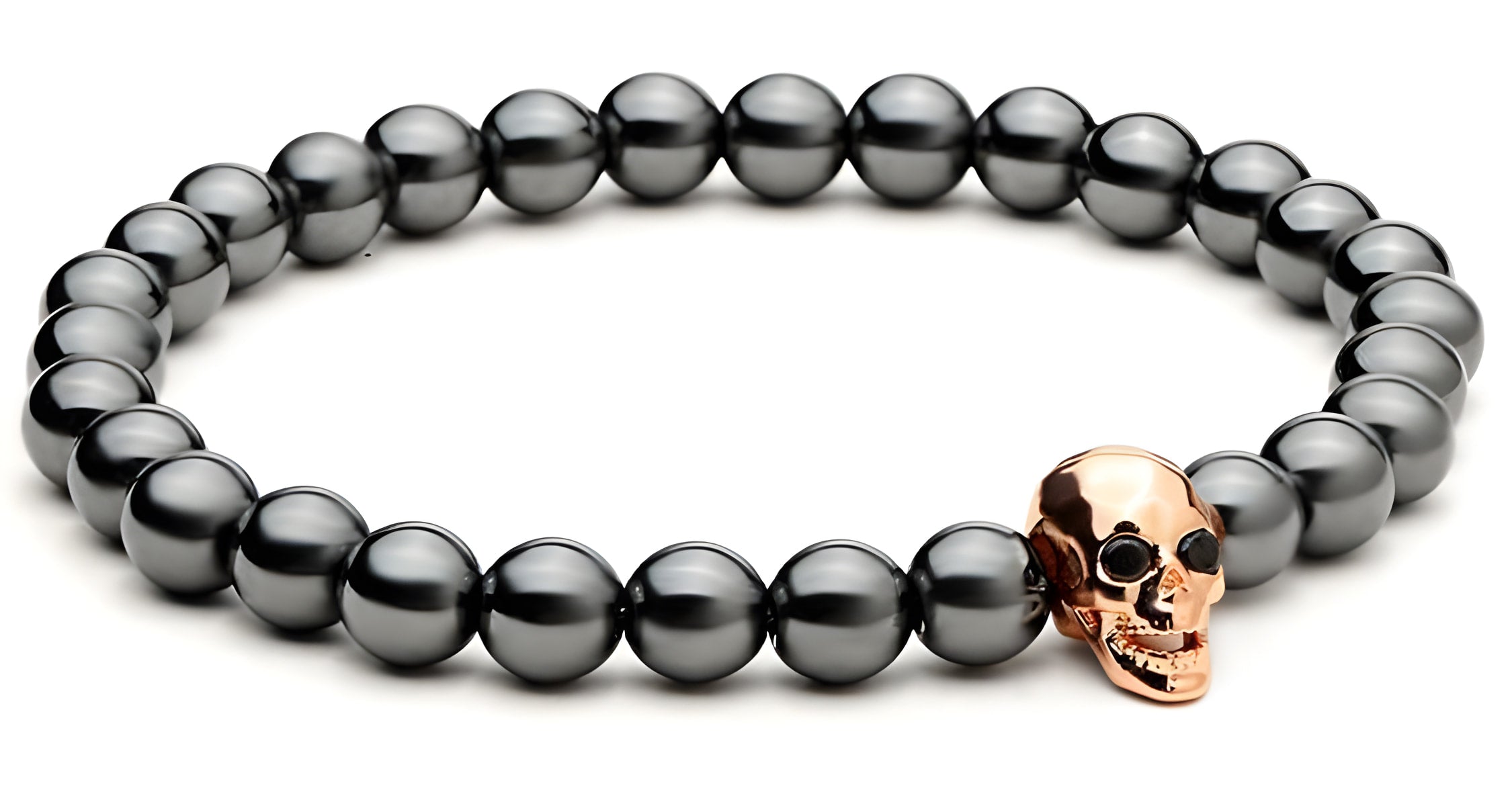 Bracelet tête de mort en hématite avec yeux en zircone noire