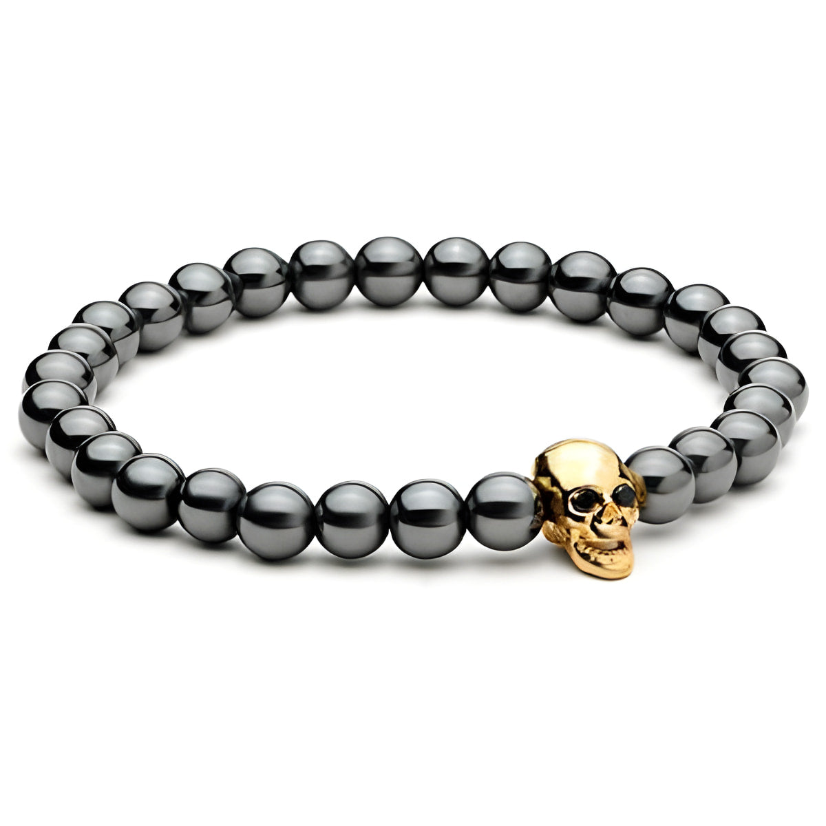 Bracelet tête de mort en hématite avec yeux en zircone noire