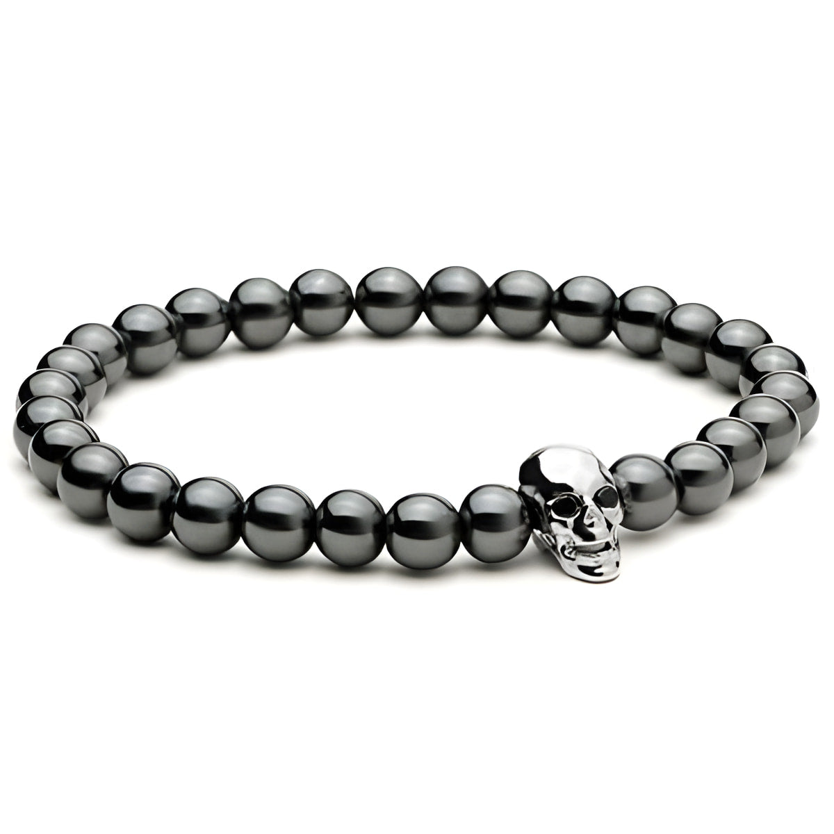 Bracelet tête de mort en hématite avec yeux en zircone noire