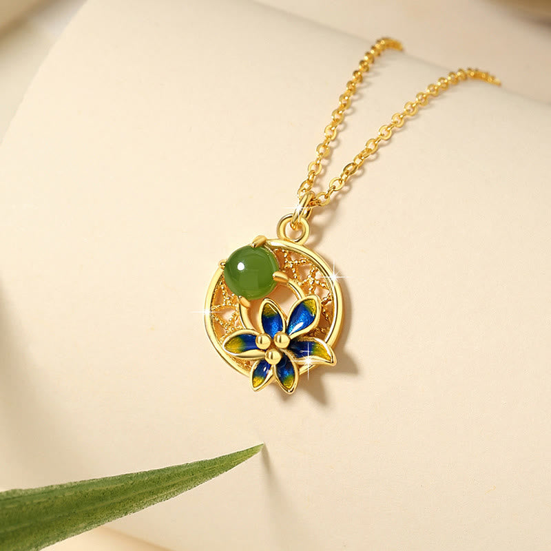 Parure de bijoux 3 pièces en jade cyan Hetian | Collier, bague et boucles d'oreilles