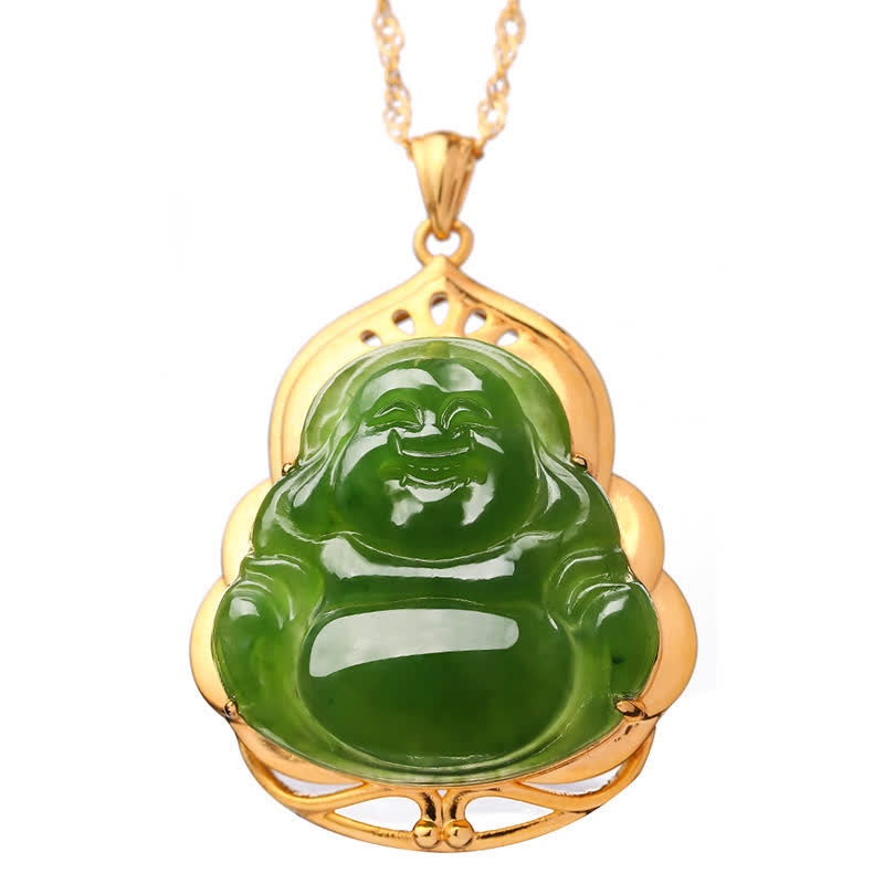 Collier Bouddha en jade cyan Hetian | Charme de réussite et de guérison