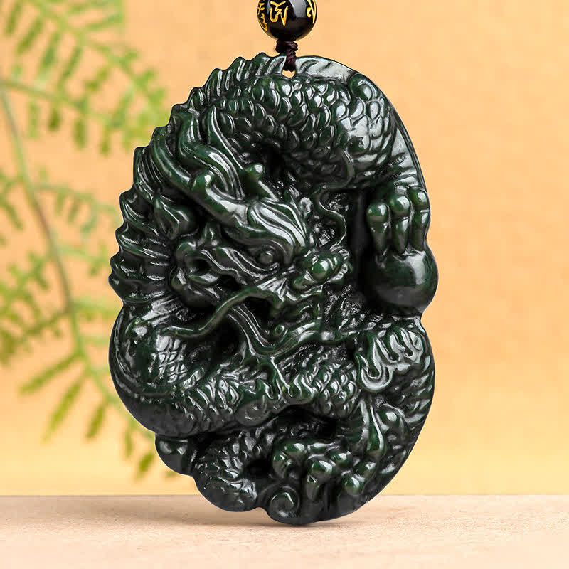 Collier dragon en jade cyan Hetian pour le succès et l'harmonie