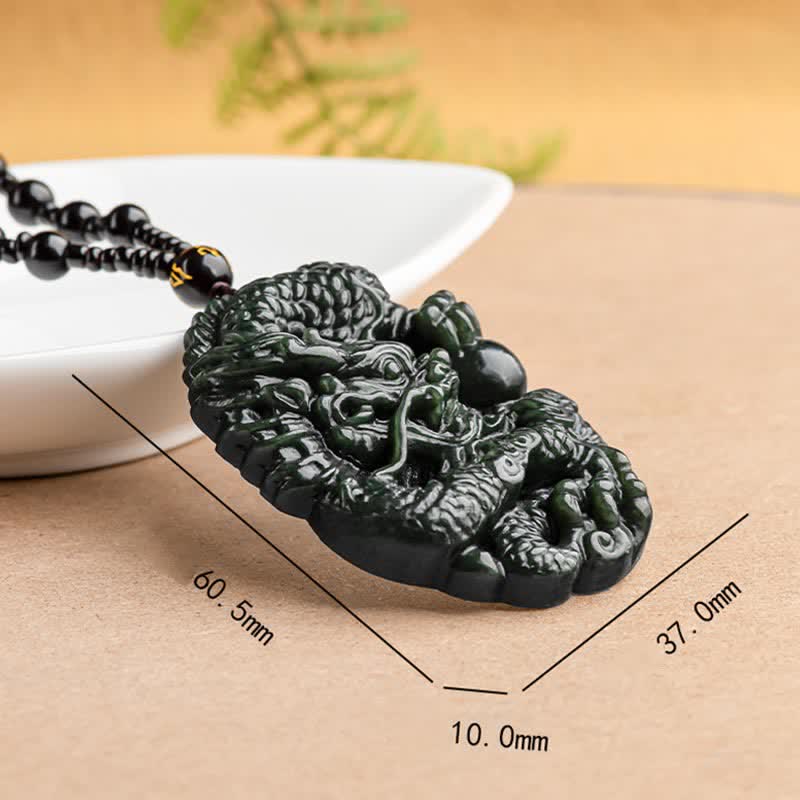 Collier dragon en jade cyan Hetian pour le succès et l'harmonie