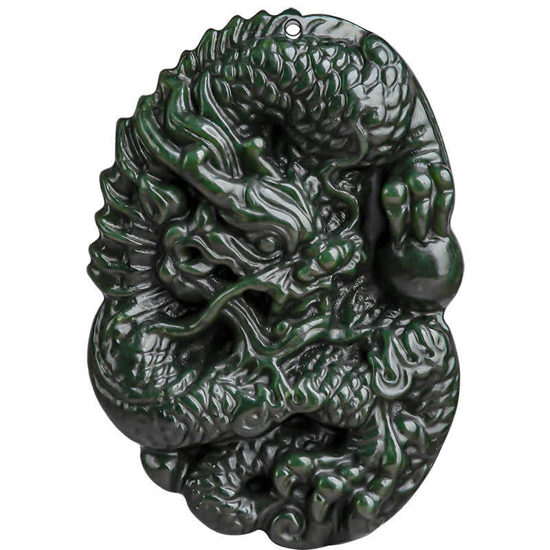Collier dragon en jade cyan Hetian pour le succès et l'harmonie
