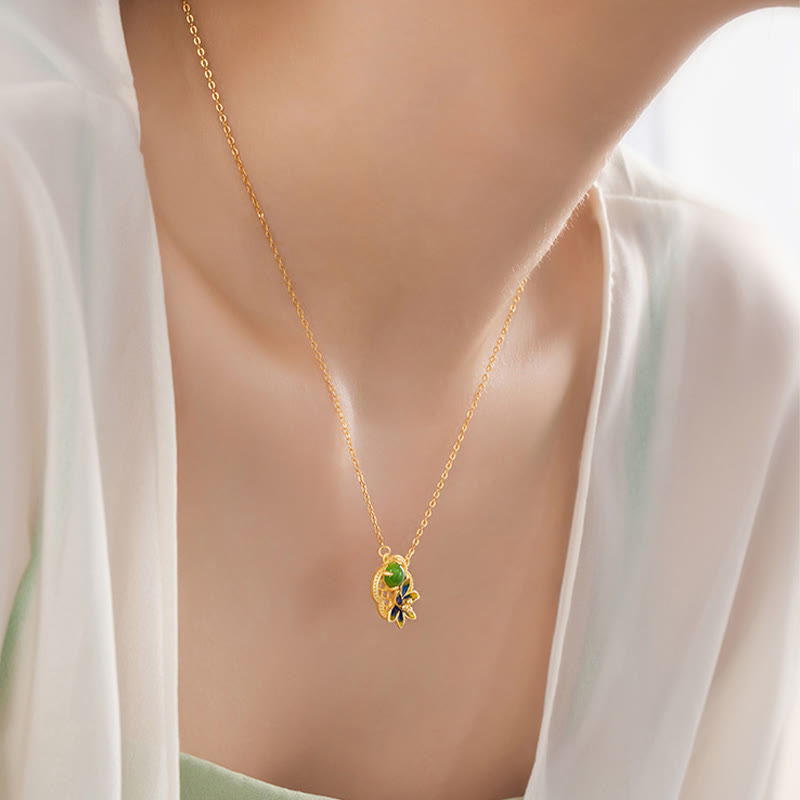 Parure de bijoux en jade cyan Hetian, motif trèfle à quatre feuilles | Sons de guérison