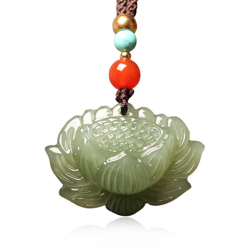 Collier pendentif Hetian Cyan Jade Lotus Success