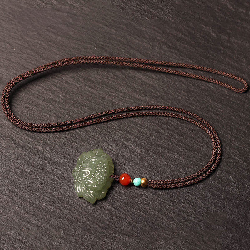 Collier pendentif Hetian Cyan Jade Lotus Success