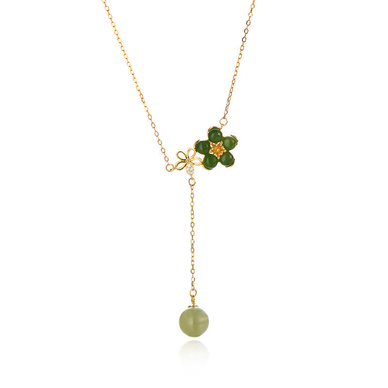 Collier porte-bonheur en jade cyan Hetian en argent 925 | Sons de guérison