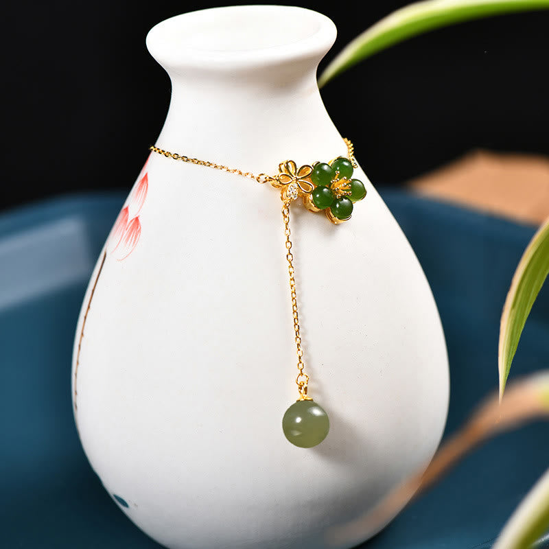 Collier porte-bonheur en jade cyan Hetian en argent 925 | Sons de guérison