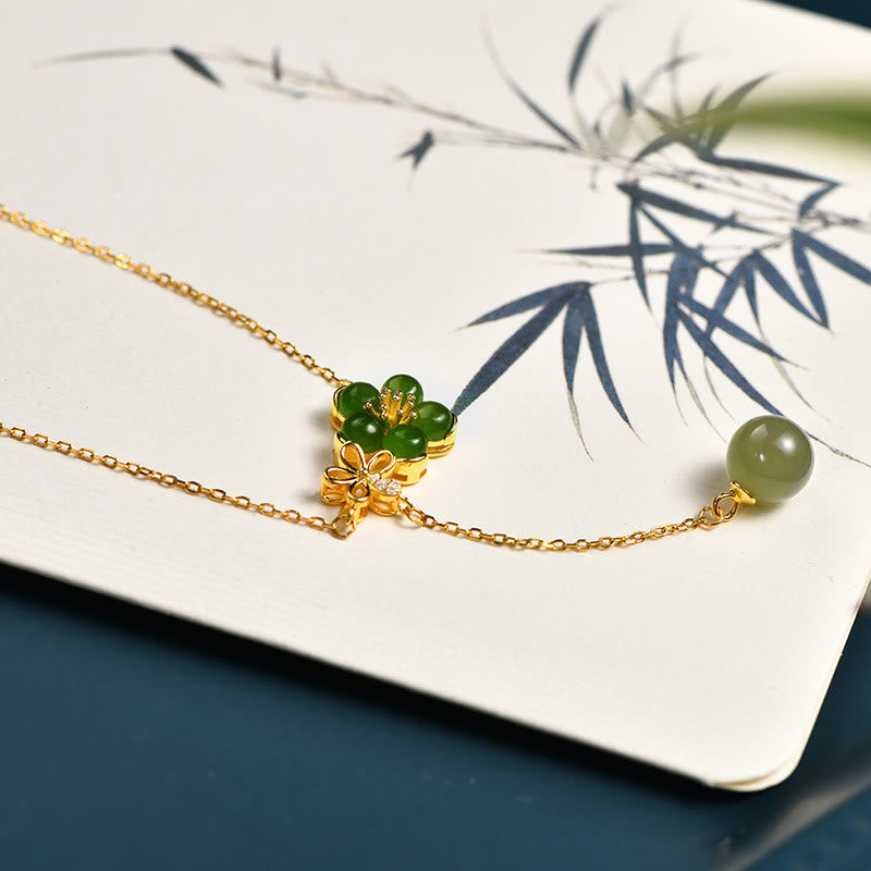 Collier porte-bonheur en jade cyan Hetian en argent 925 | Sons de guérison