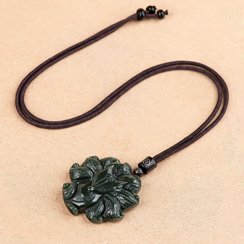 Collier pendentif porte-bonheur en jade cyan Hetian, renard à neuf queues