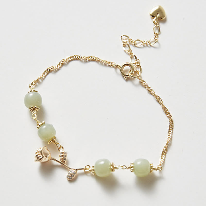 Bracelet porte-bonheur en jade Hetian plaqué or 14 carats
