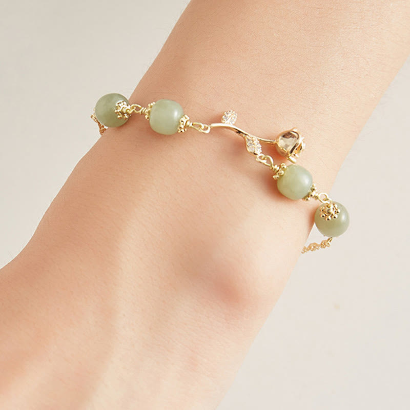 Bracelet porte-bonheur en jade Hetian plaqué or 14 carats