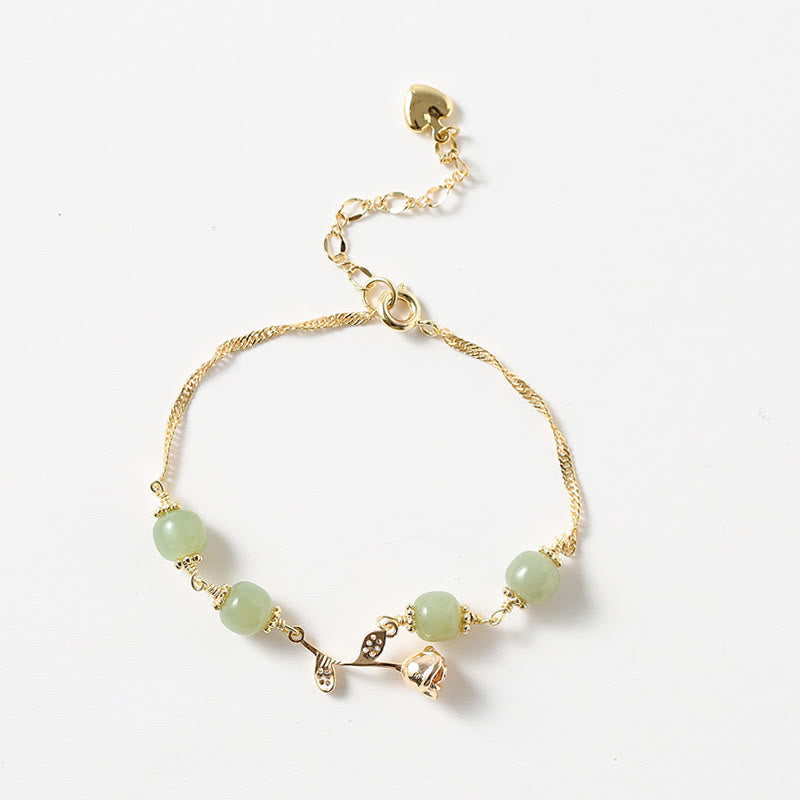 Bracelet porte-bonheur en jade Hetian plaqué or 14 carats