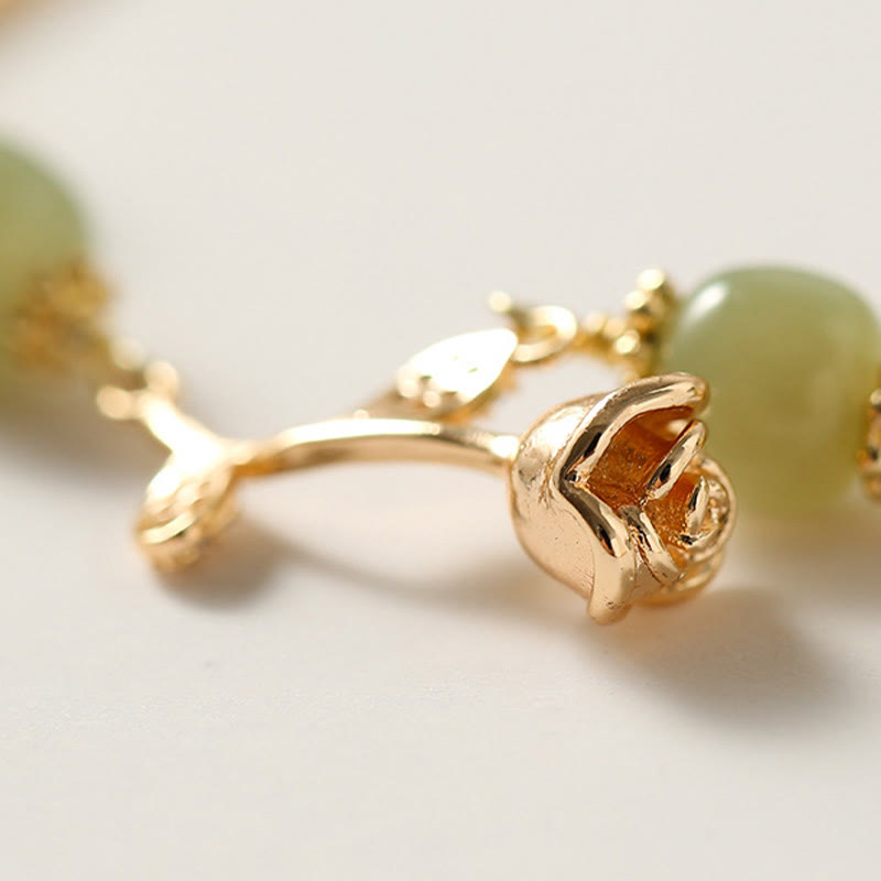 Bracelet porte-bonheur en jade Hetian plaqué or 14 carats