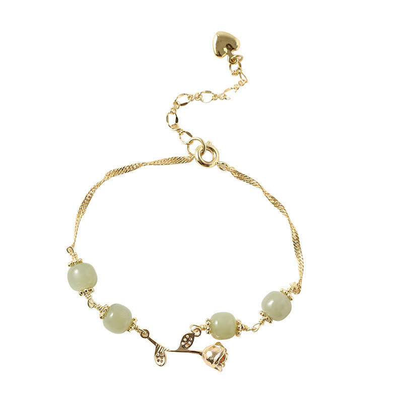 Bracelet porte-bonheur en jade Hetian plaqué or 14 carats