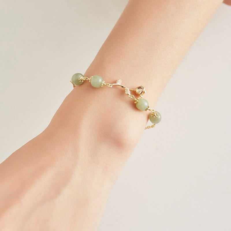 Bracelet porte-bonheur en jade Hetian plaqué or 14 carats