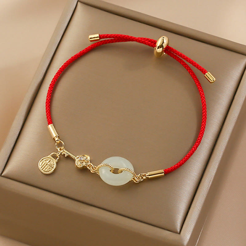Bracelet porte-bonheur classique en jade Hetian et or 18 carats avec boucle de paix