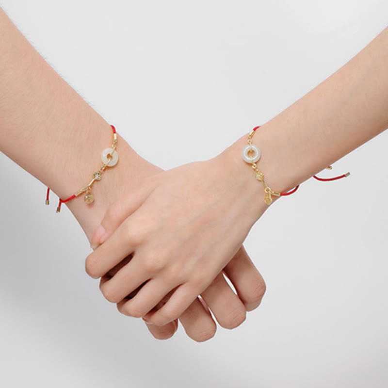 Bracelet porte-bonheur classique en jade Hetian et or 18 carats avec boucle de paix