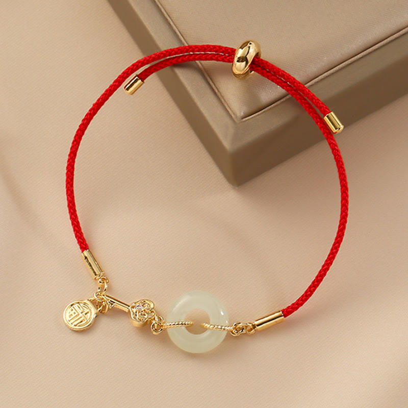 Bracelet porte-bonheur classique en jade Hetian et or 18 carats avec boucle de paix