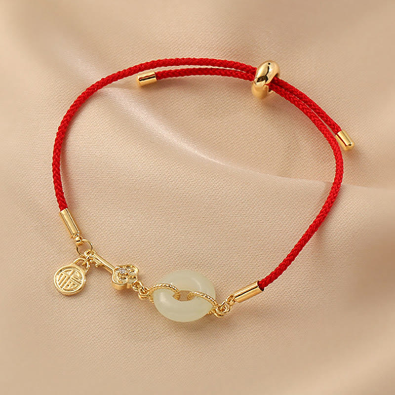 Bracelet porte-bonheur classique en jade Hetian et or 18 carats avec boucle de paix